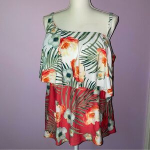 Swim by Cacique Size 20 Tankini Bathing Suit Top Tropical Floral Layered Orange